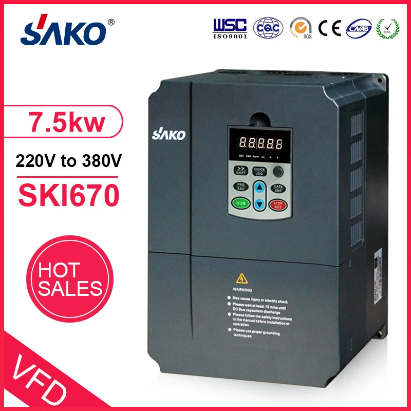 SAKO SKI670 7.5KW 10HP VFD 220VAC INPUT 380VAC OUTPUT Variable Frequency Inverter