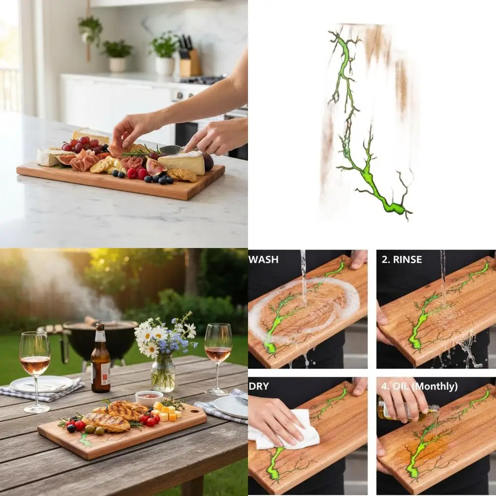 

16x8 Inch Green Acacia Fractal Charcuterie Board - Elegant Serving and Cutting Tray for Entertaining