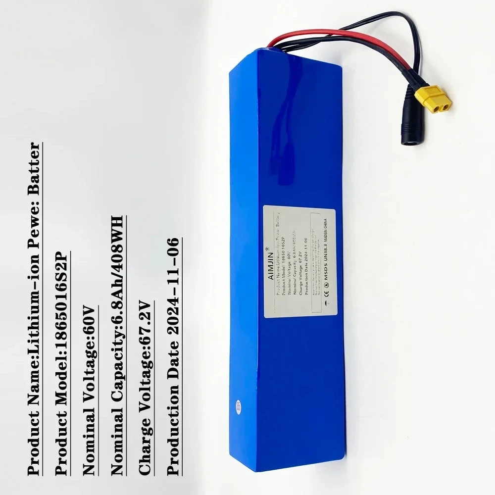 

60V 6800mAh Electric Bike Scooter 18650 Lithium Ion Battery Pack New 16S2P E-Bike With BMS + 67.2V Charger