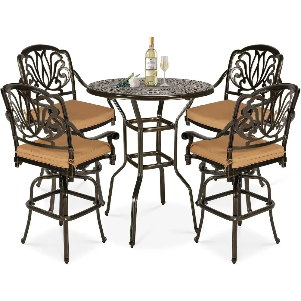 

5 Pieces Patio Swivel Bar Set, Patio Bar Table and Chairs Set, All-Weather Cast Aluminum Outdoor Swivel Bar Stools of 4 and 38.5