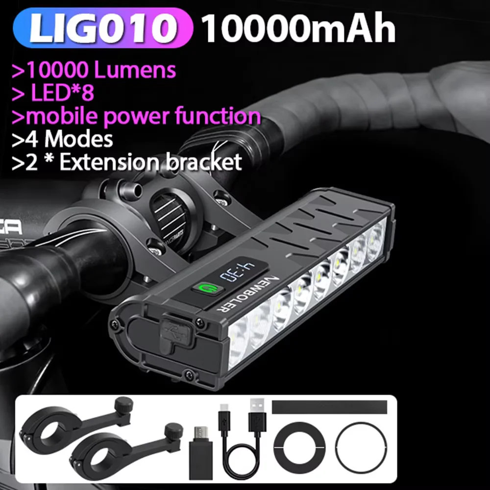 NEWBOLER Fietslicht Voor 10000Lumen Fietslicht 10000mAh Waterdichte Zaklamp USB Opladen MTB Road Fietsen Lamp Accessoires