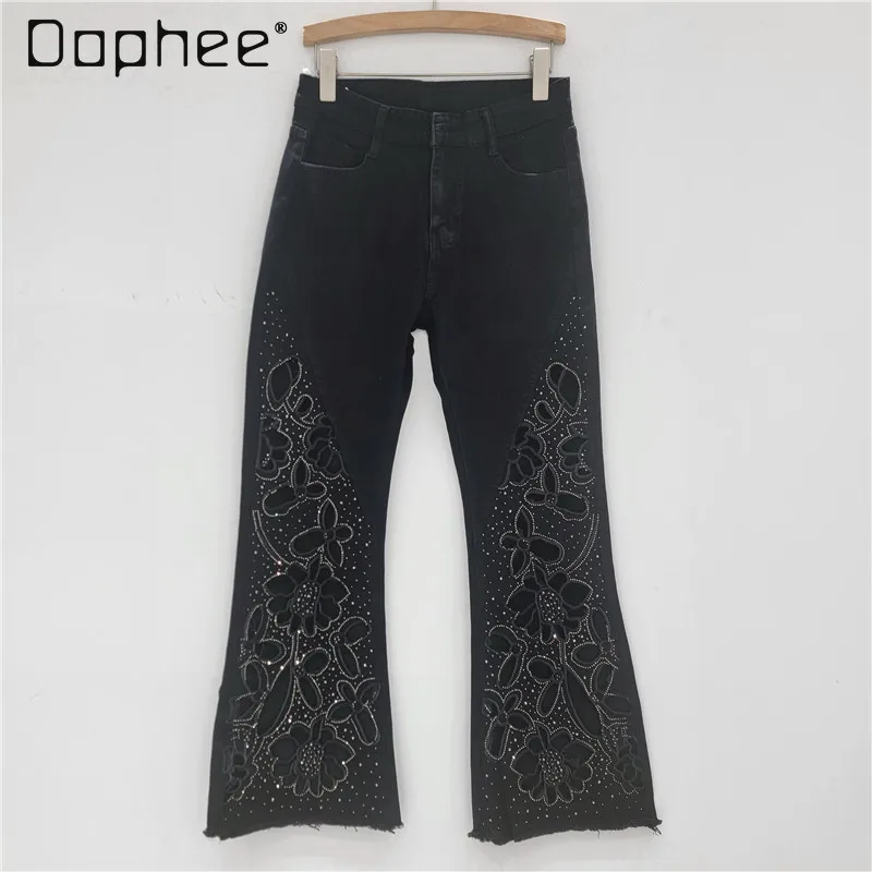 

2025 Summer New Luxury Blue Hollow Slightly Pulled High Waist Wide Legs Loose and Thin Fashion Jeans Women High Waisted Jeans