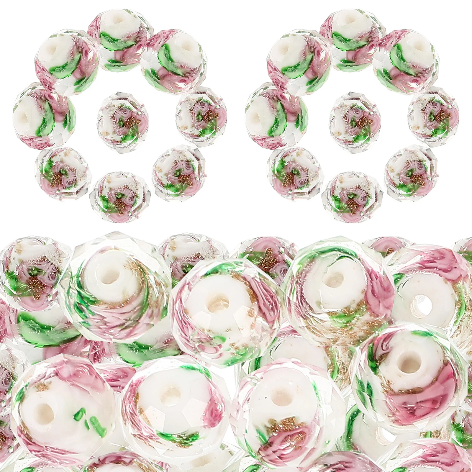 40Pcs Pendant Accessories Colored Flower Pattern Azure Stone Loose Beads DIY for Bracelet Necklace Jewelry Crafts Handmade