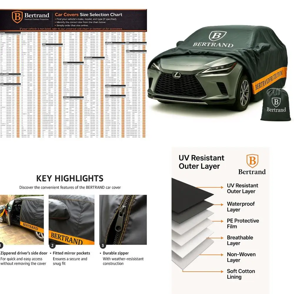 

All-Weather Waterproof SUV Car Cover - Size S1, Cotton-Lined, Full Zipper, UV Protection, Hail Resistant for Compact-Mid SUVs