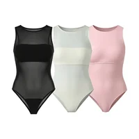 Mono de seda con malla y cuello redondo sin mangas, ajustado y sexy, con patchwork, de moda para mujer, novedad 2026