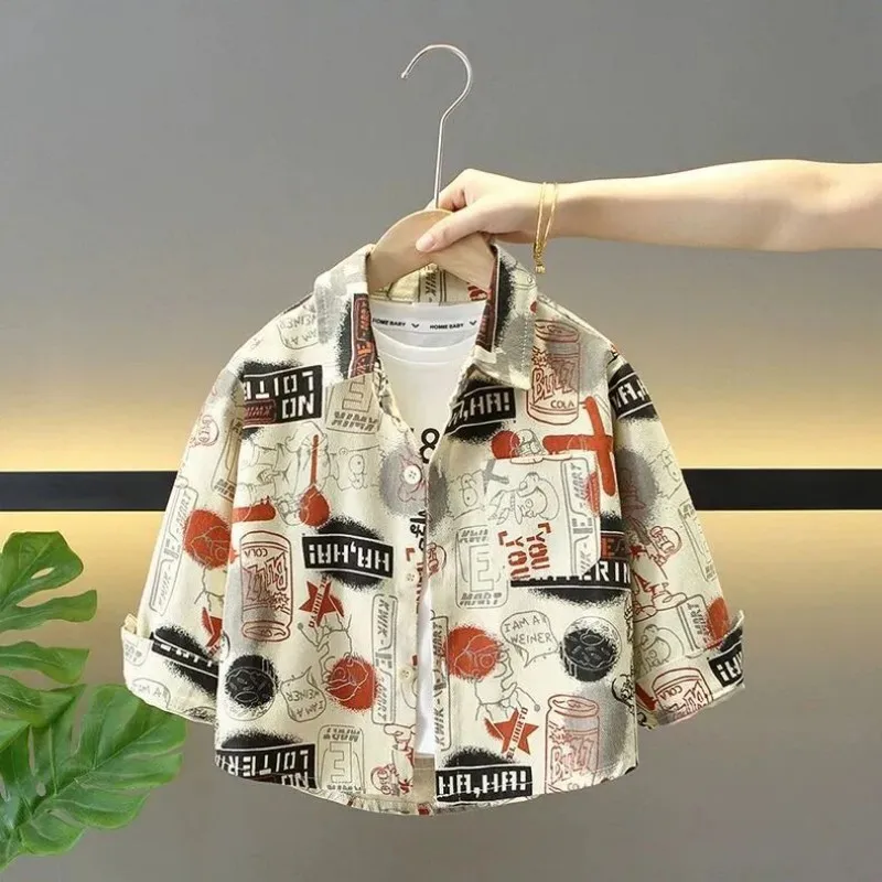 

Boys Shirt Long Sleeved Spring and Autumn Style New Western-style Kids Baby Shirt Outfit Children's Coat Handsome Outerwear