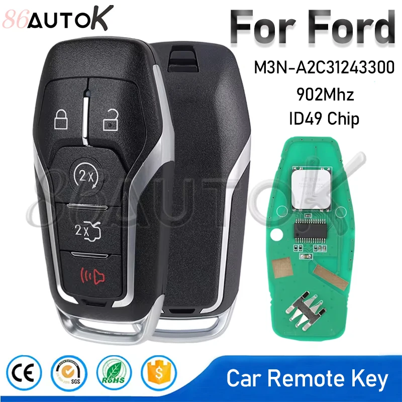

Car Remote Control Key Fob FCC: M3N-A2C31243300 For Ford Edge Explorer Fusion Mustang 2013-2017 902Mhz ID49 Chip Smart Auto Keys