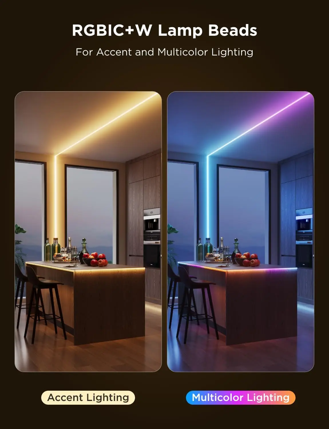 Smart LED Strip Light with Alexa & Google Assistant, RGBICW Color Changing, 9.8ft for Bedroom Decor
