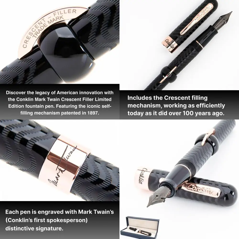 

18K Rose Gold Trimmed Black Mark Twain Crescent Flex Fountain Pen