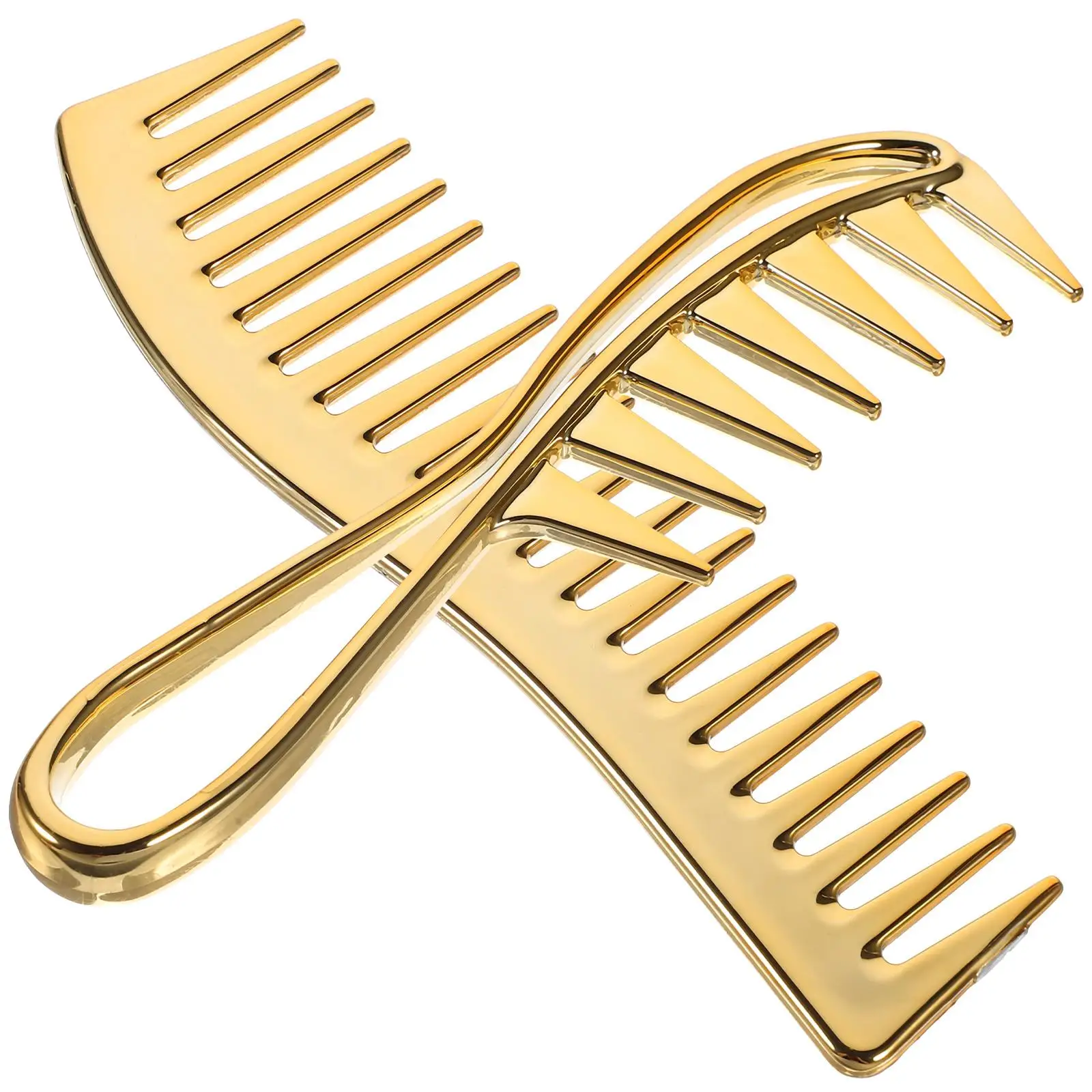 2 Piece Gold Plated Wide Tooth Comb Set for Men Stylish Oil Hair Combs Professional Barber Combs Detangle Wet Hair Grooming