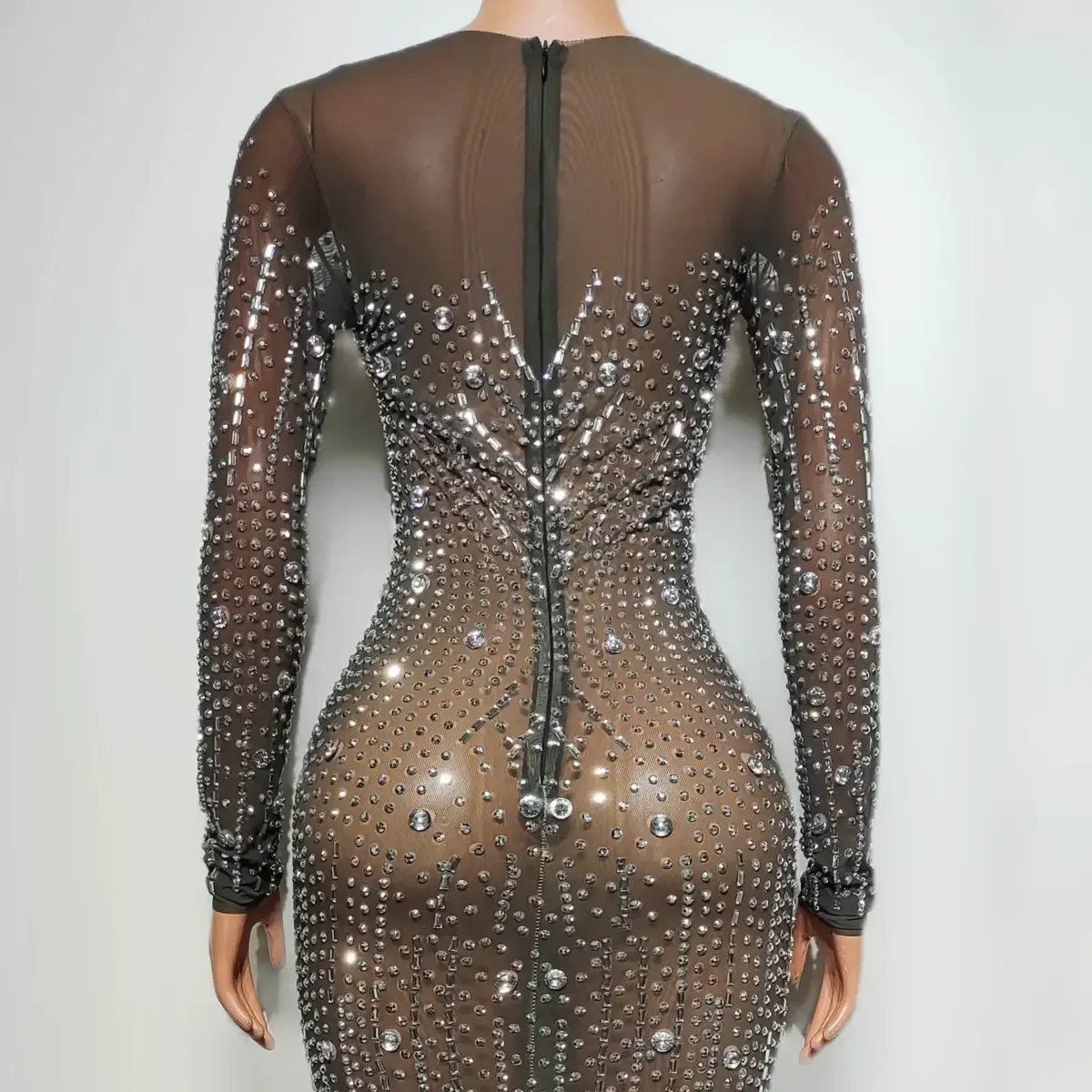 Full Diamond prospettiva Mesh Sexy Long Dress Nightclub Bar DJ cantante femminile Dance Team Stage Costume Party Theme Show abbigliamento