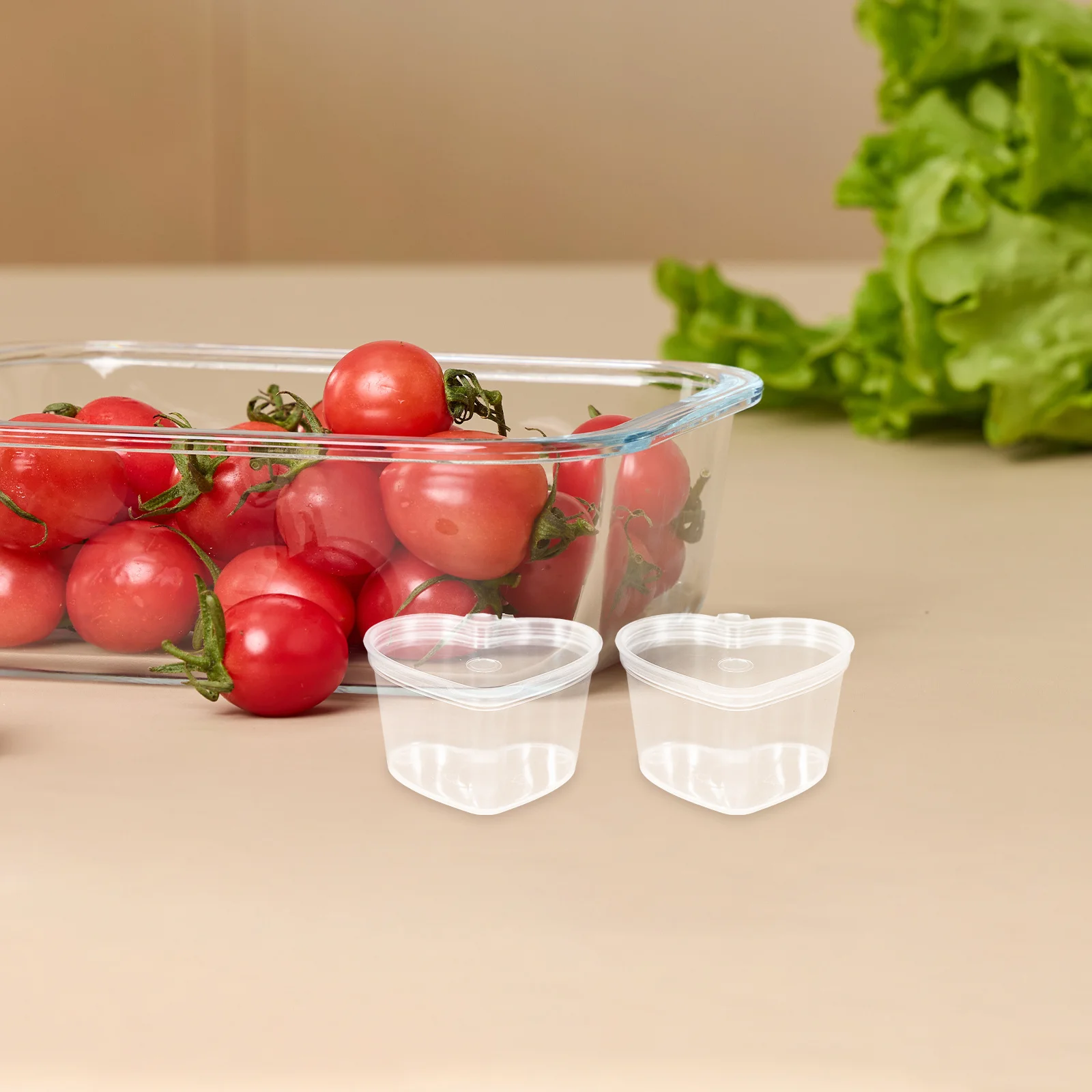 

100 pcs 50Ml Pp Plastic Transparent Heart Shaped Storage Containers Leak Proof Microwavable Clear For Sauce Seasoning