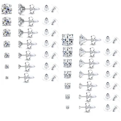 1pair 316L Stainless Steel 2-8MM Round/Square Crystal Cubic Zirconia Stud Earrings Set for Women Men Cartilage Helix Ear Jewelry