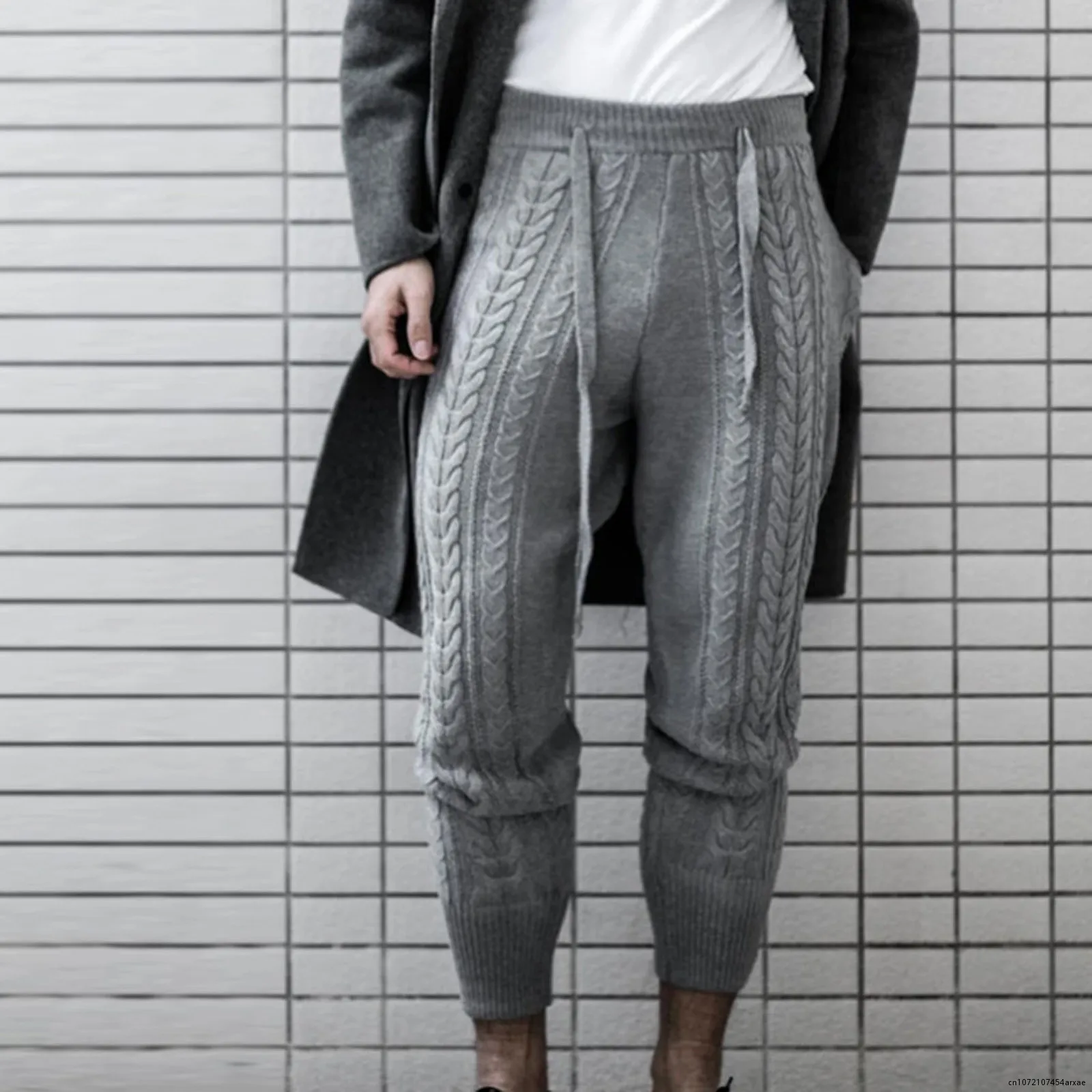 

Men Knitted Trousers Pants Slim Fashion Male Ankle-Length Pants Drawstring Knitted Pencil Autumn Winter Warm Woollen Trouser