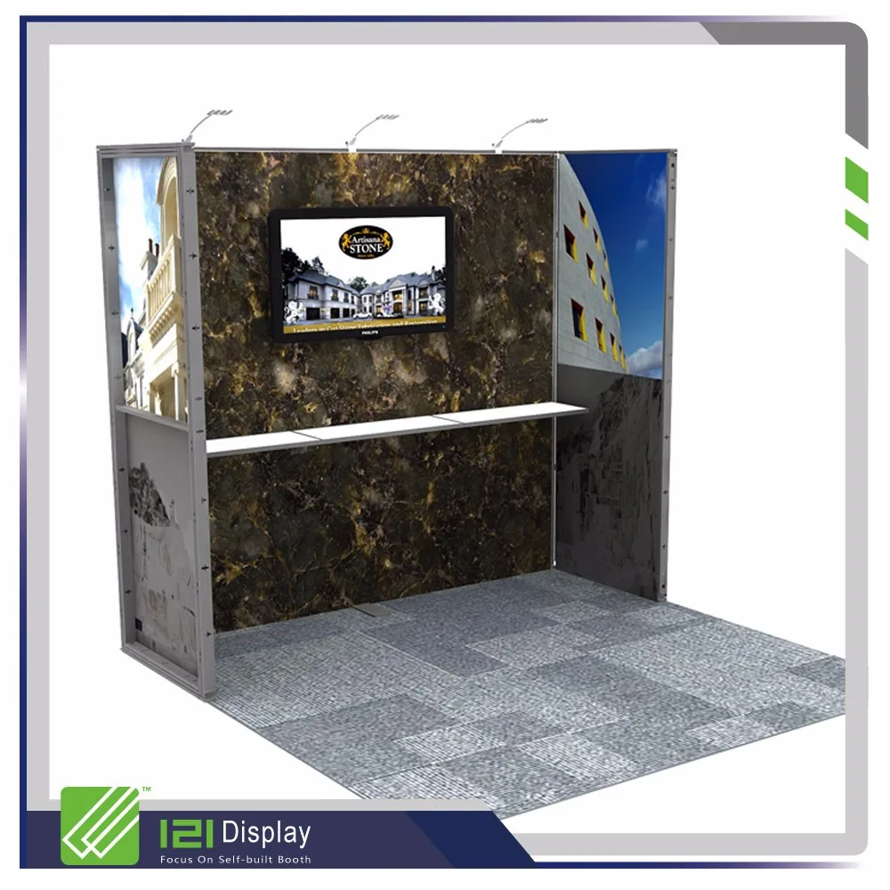 Cabine de exposição modular de tecido reutilizável com gráfico