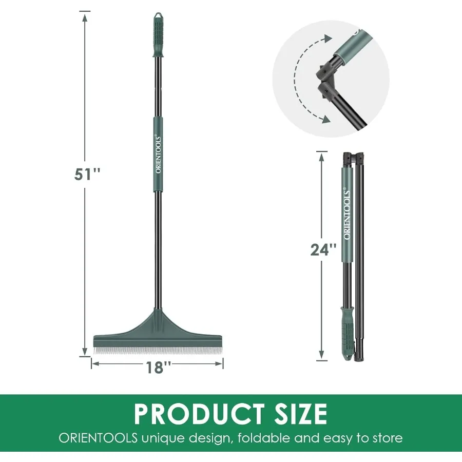أداة العناية بالعشب الاصطناعي القابلة للطي من ORIENTOOLS مقاس 51 بوصة بمقبض فولاذي لتنظيف الأوراق وشعر الحيوانات الأليفة من Gr الاصطناعي