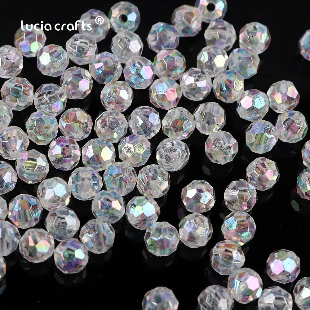 Lucia Crafts 5/6/8/10/12mm AB Color Faceted Beads Diamond Crystal Loose Bead  For Necklace  DIY Jewelry Making  D1406