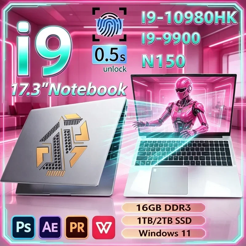 Hot Rapid‑Performing 17.3 Inch Notebook Intel I9‑10980HK/I9‑9900/N150 16GB 32GB 2TB SSD Win11 Ultra Slim Gaming Office Computer