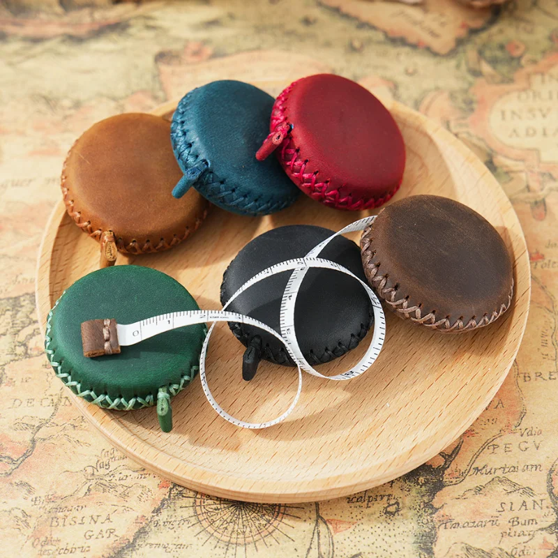 AIGUONIU Handmade Crazy Horse Leather Sewing Tape Measure Pure Leather Double Sided Tape Measure for Measuring Fabric Body