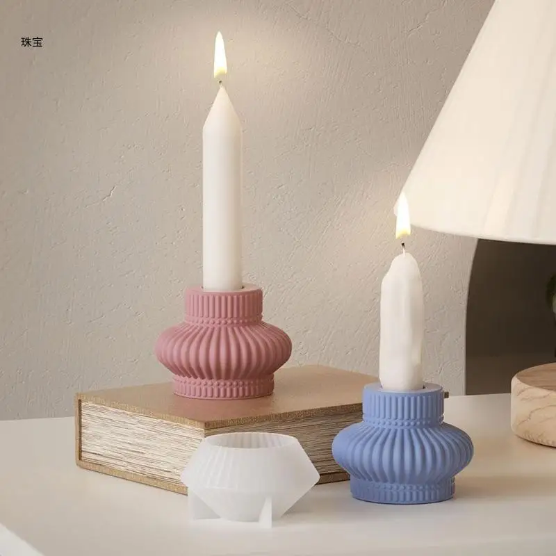 X5QE Resin Craft Molds Easy to Clean Candlestick Moulds Silicone Texture for Candle