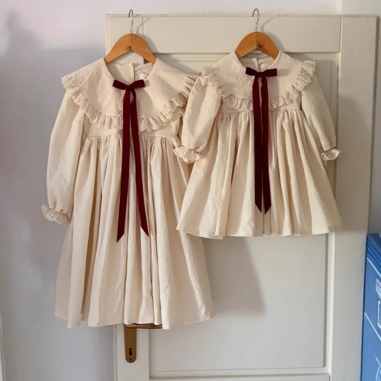 Lace Dress Bowknot French Princess Dress Grils Children Spring Summer New Fashionable Comfortable All-matching