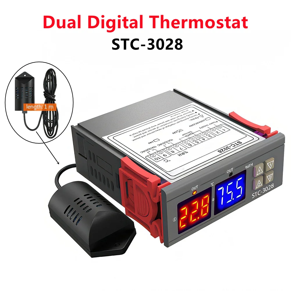 STC-3028  DC12V Digital Thermostat Hygrostat Temperature Humidity Controller AC 110V-220V Regulator Heating Cooling Control