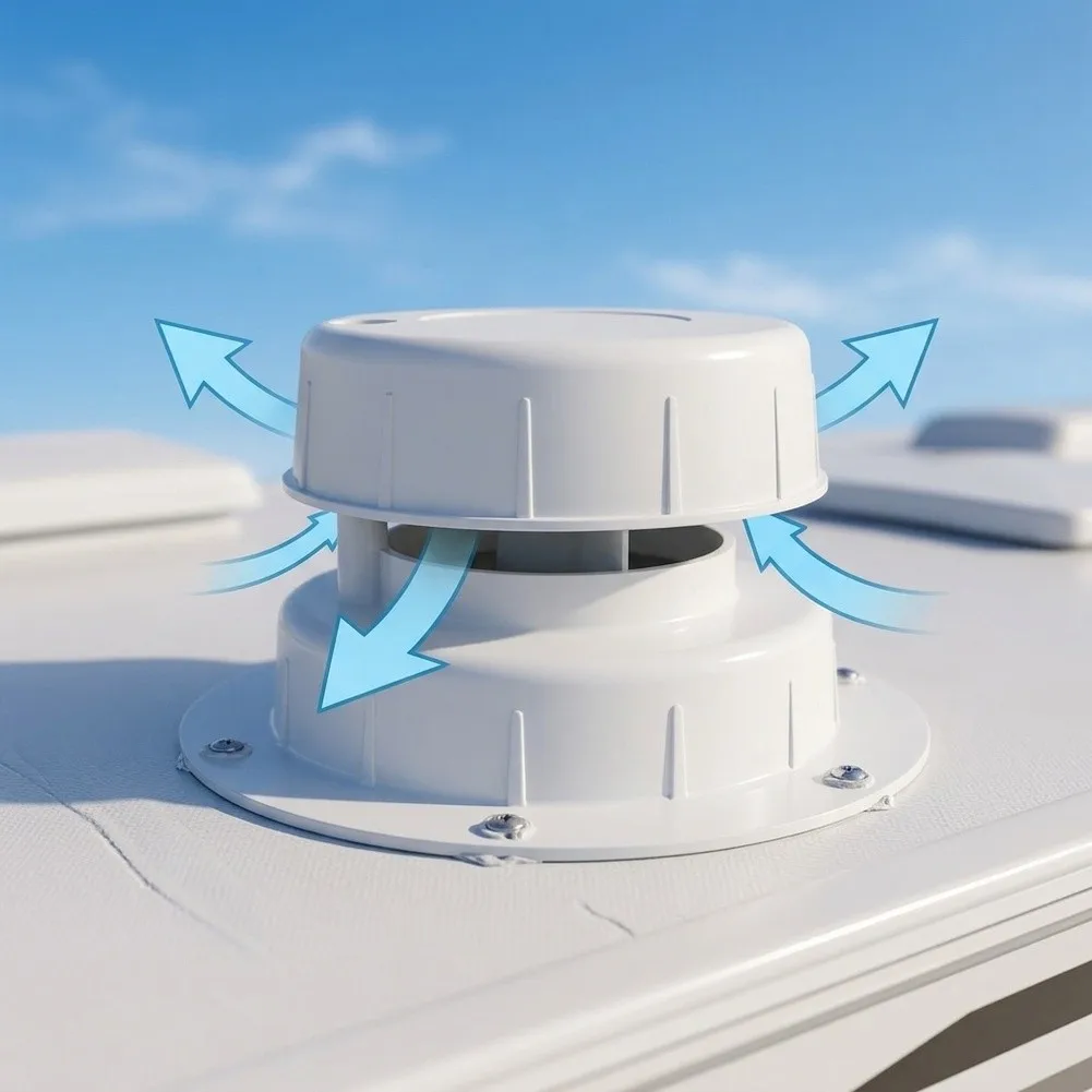 White Aluminum RV Ventilation Cap UV Protected Built-in Filter for 1 inch through 2 3/8 inch Pipe Sizes Complete Kit