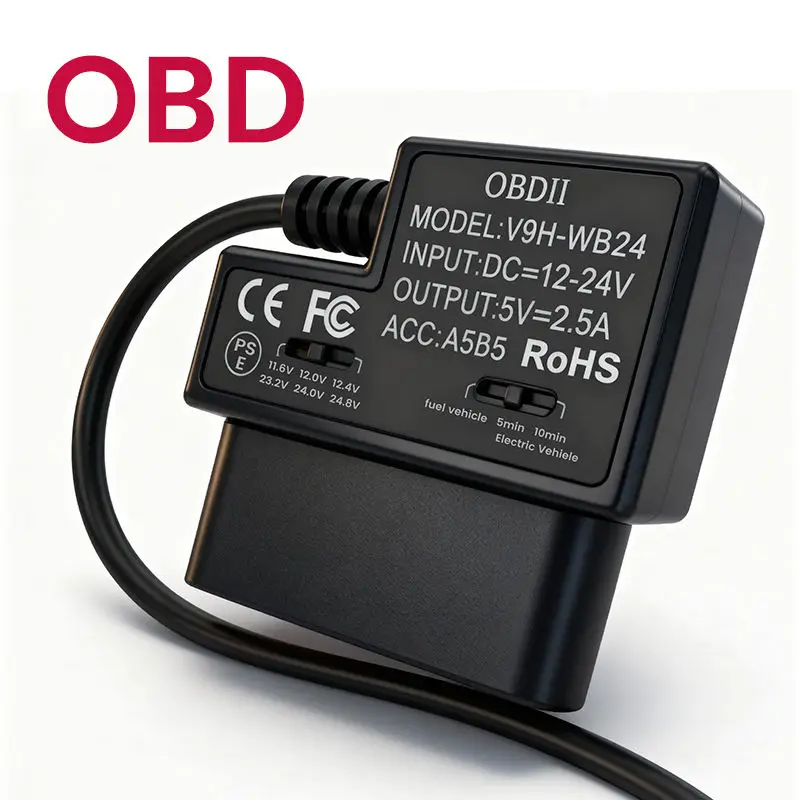 OBD Car Charger for Mirror DVR Wifi Gps Dashcam 12-24v with Type c Fit Park Monitor Motion Detection Lower Voltage protection