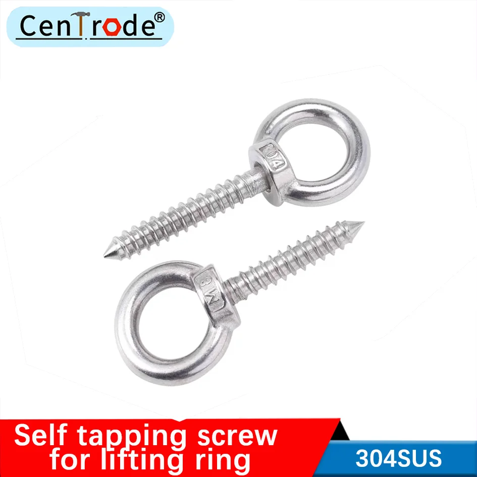 304 stainless steel lifting ring self tapping screw hook self drilling sheep eye ring type audio wood screwM4-M12