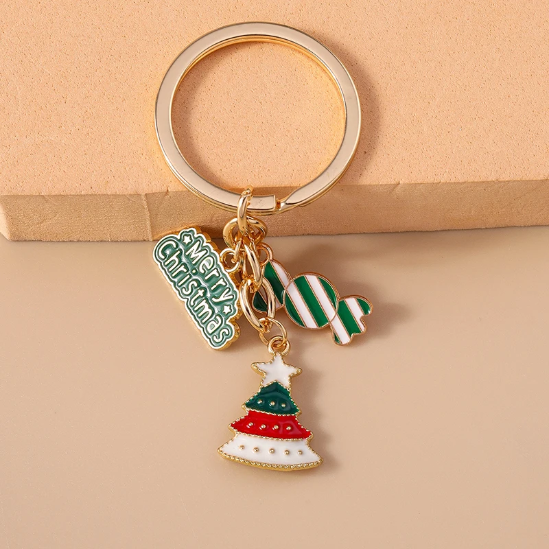 Modischer Weihnachtsbaum-Schneemann-Schlüsselanhänger für Autoschlüssel Festliche Geschenke für Frauen Männer Handtaschenanhänger Schlüsselringe DIY-Accessoires – Detail 14