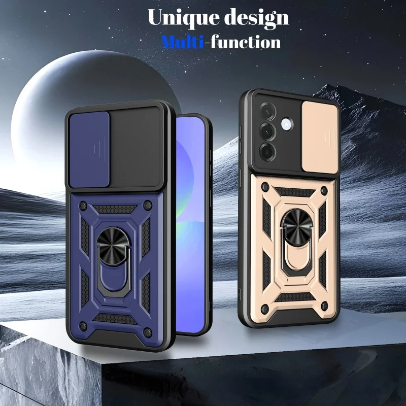 For Samsung Galaxy A57 5G Slide Window Lens Protect Armor Phone Case For Galaxy A37 A27 5G Magnetic Holder Ring Phone Cover