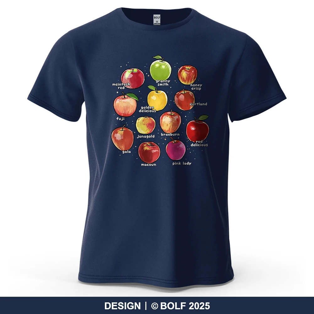 Verschiedene Apfelvarianten bedrucktes Herren-T-Shirt aus 100 % Baumwolle, übergroße Obst-Grafik-T-Shirts für Damen, T-Shirts, Streetwear