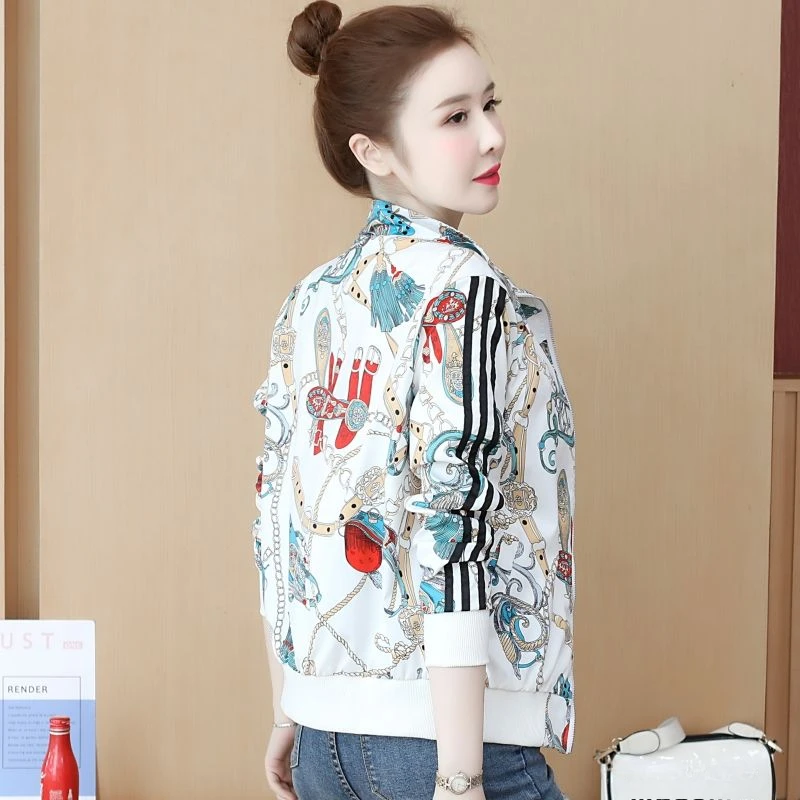 Baseball Aviator Coat Woman Winter Printing Loose Bomber Jacket for Women Great Youthful Korean Reviews Clothes High Quality