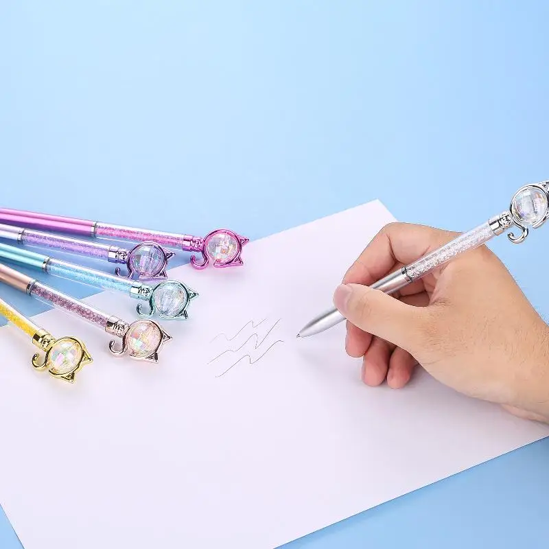 

2Pcs Cartoon Cat Rhinestone Pen Creative Shining Rhinestone Pen Cute Stationery Student Office Supplies Gift Prize