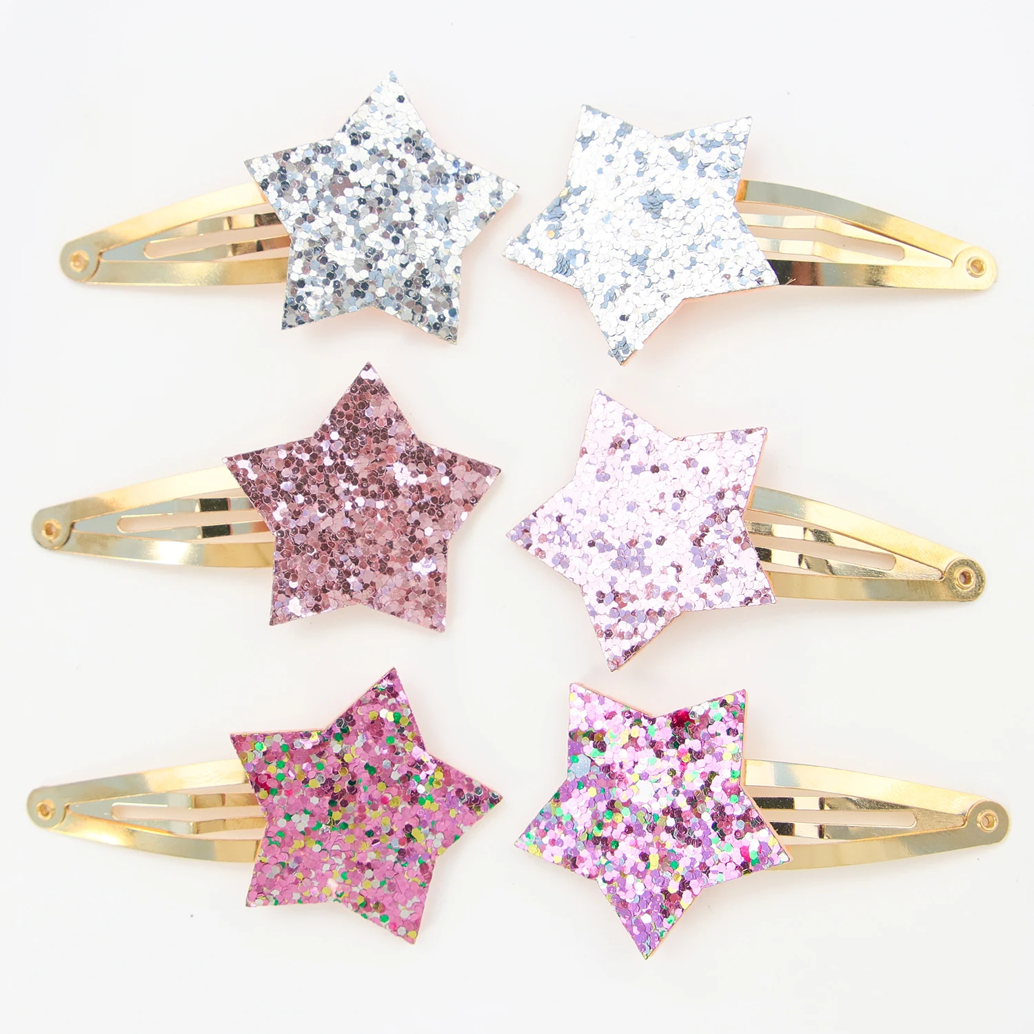 6/18pcs Sparkly Star Hair Clips Girls Snap BB Hair Clips Hairpins Glitter Star Shaped Barrettes Clips Children Kids Headwear