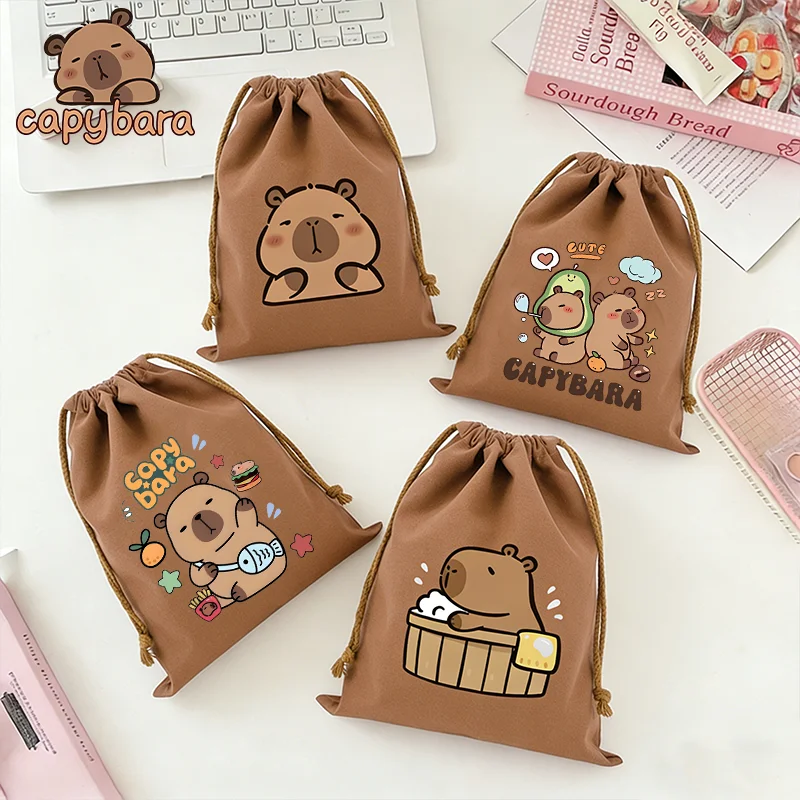 

Capybara Drawstring Bag Kawaii Anime Print Gift Bags Girls Boys Toys Candy Package Women Travel Organize Cosmetic Storage Pouch