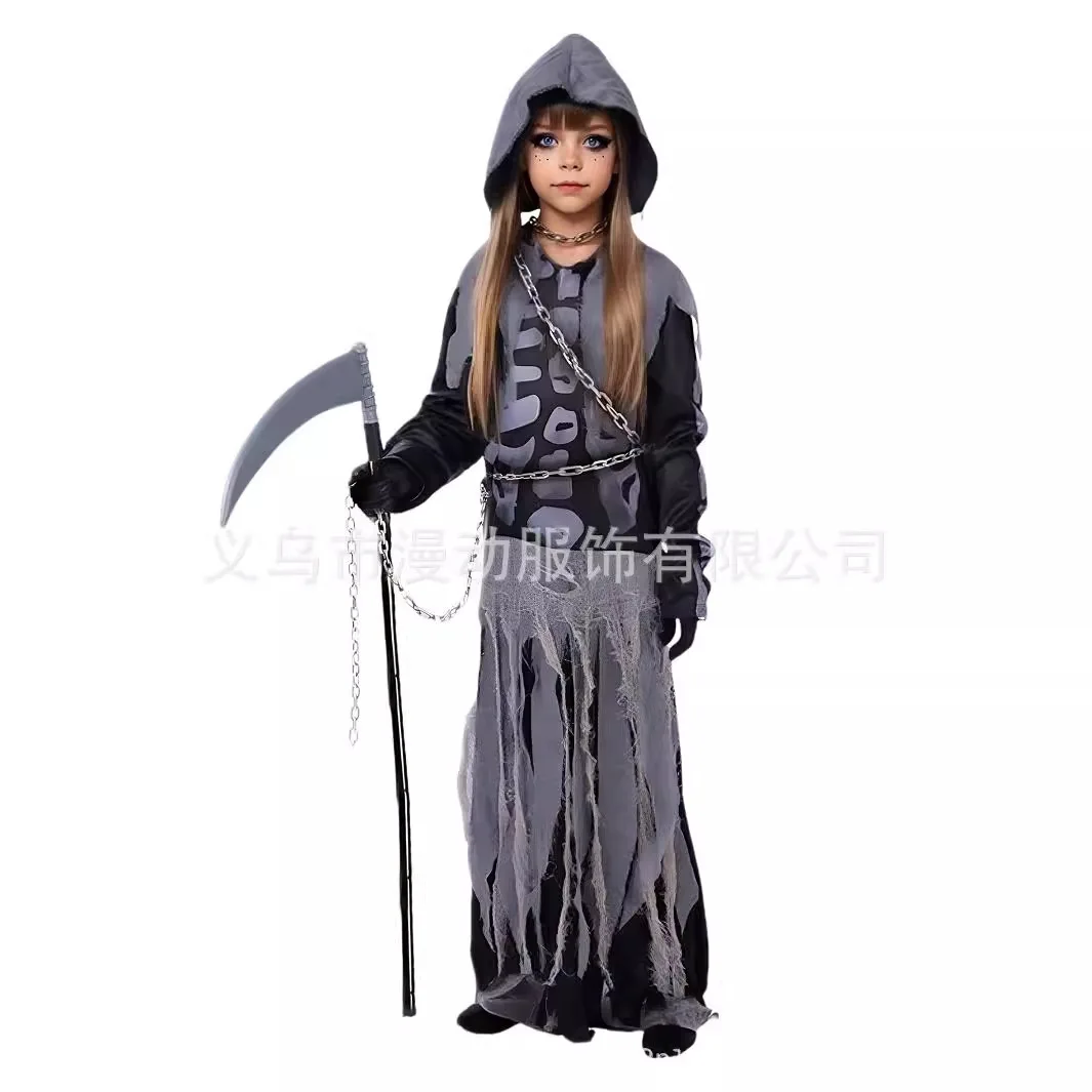 

Skeleton Grim Reaper Costume Scary Costumes Halloween Cosplay Deluxe Costume Set Scythe Chain Soultaker Dress Up