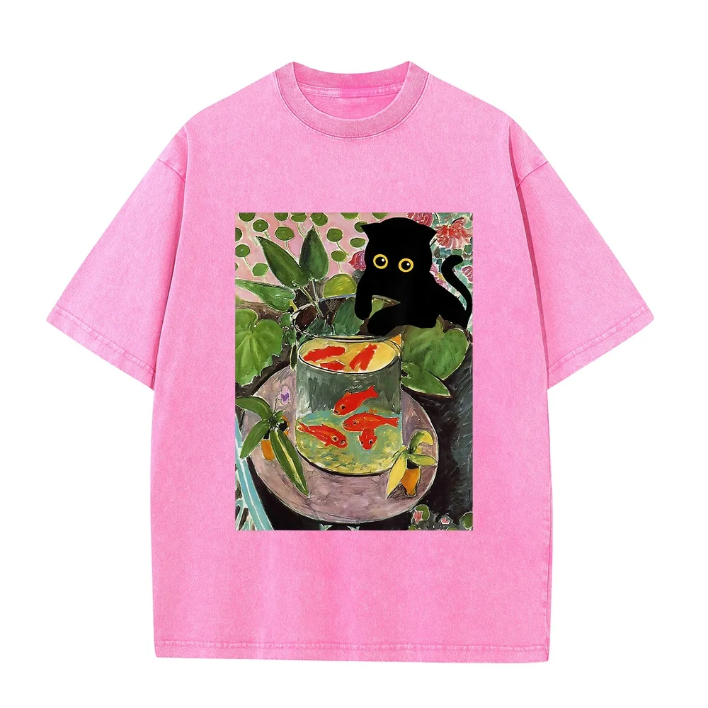 Henri Matisse Goldfish and cat famous Artwork painting T-Shirt Men's Shirt Man Clothing Vêtement Homme Fitted Casual Cotton Men