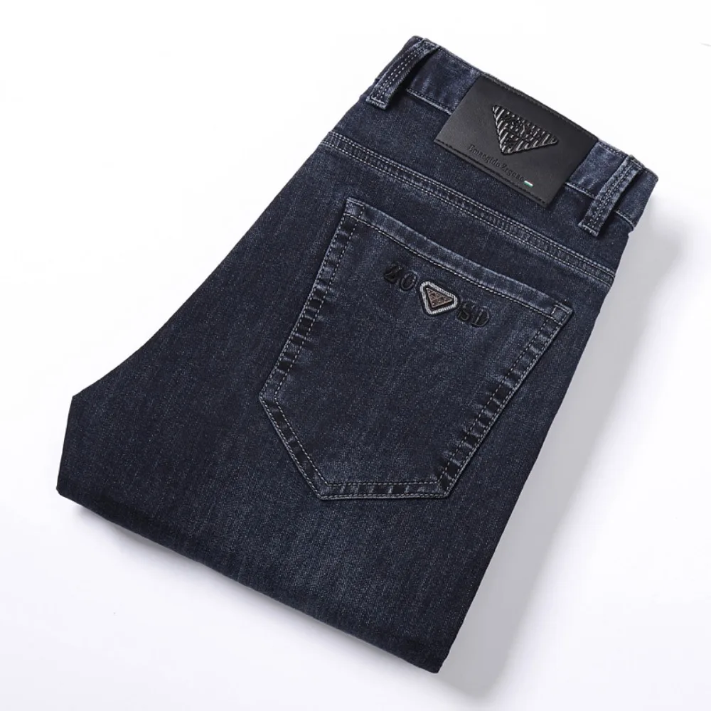 New Spring  Autumn 2023 Business Casual Stretch Denim Pants Male Brand Trousers Classic Style Men's Black Blue Regular Fit Jeans