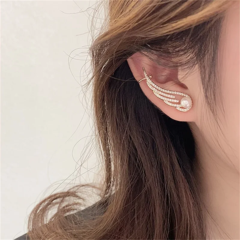 Korean Angel Wings Earrings Fashion Imitation Pearl Crystal Earring For Women Girl Party Jewelry Cute Gifts