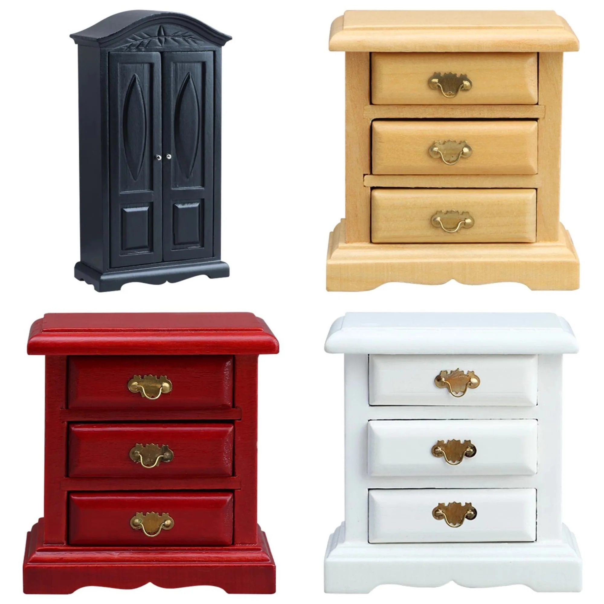 

Dollhouse Decorative Furniture 1:12 Simulation Mini Wooden Black Wardrobe Carving Vintage Double Door Cabinet Home Decor