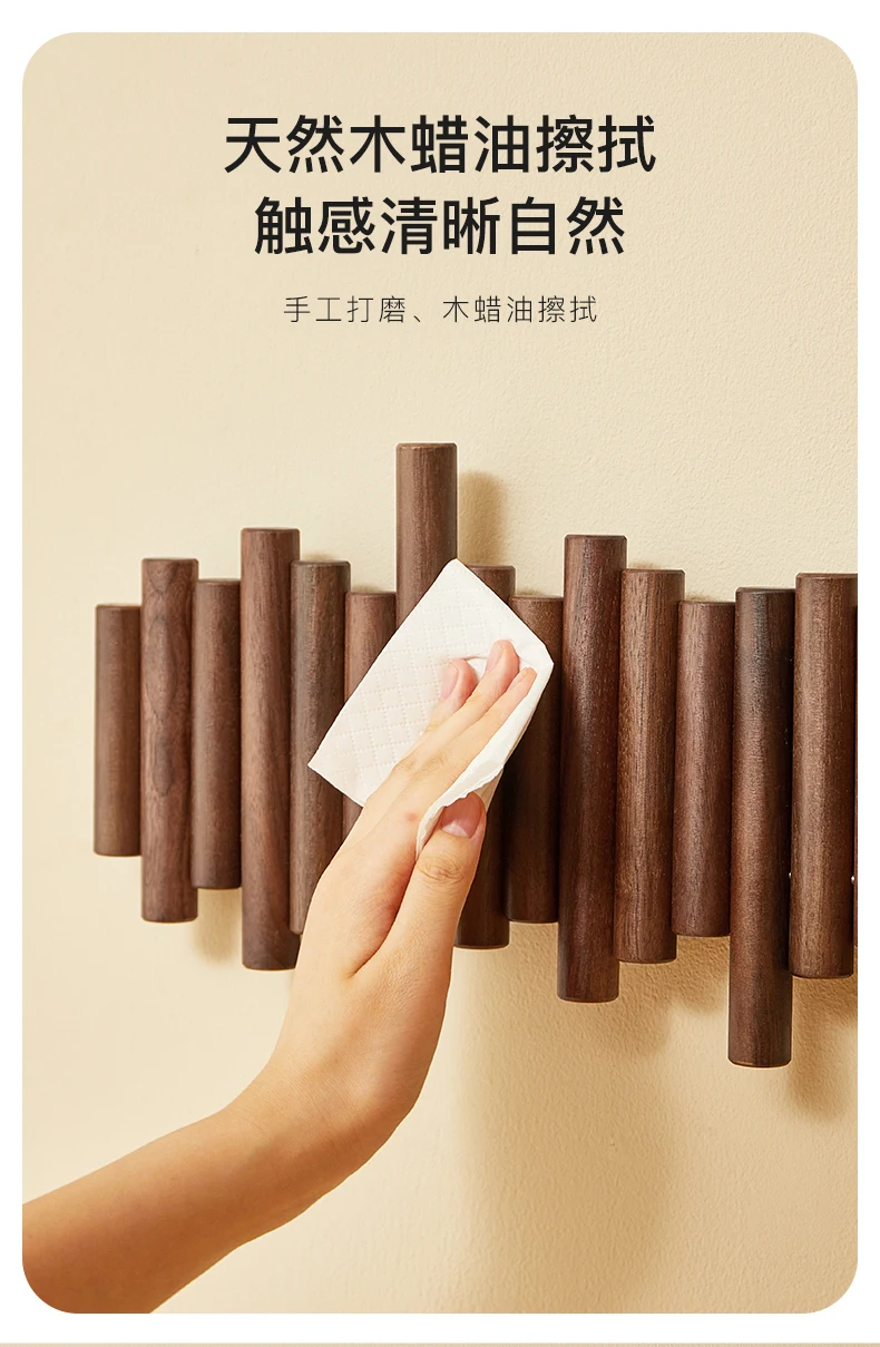 خطاف معطف من الخشب الصلب من خشب الجوز الأسود يدخل شماعة مدخل الباب جدار جدار معلق معطف الباب وخطاف القبعة #5