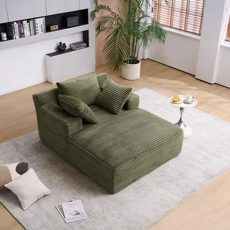 เก้าอี้ยาวทรงชีซ์ลองจ์ขนาดใหญ่พิเศษสำหรับใช้ภายในอาคาร โซฟาเบดแบบมีเบาะหุ้มผ้ากำมะหยี่ทันสมัยพร้อมหมอนและที่วางแขน อเนกประสงค์