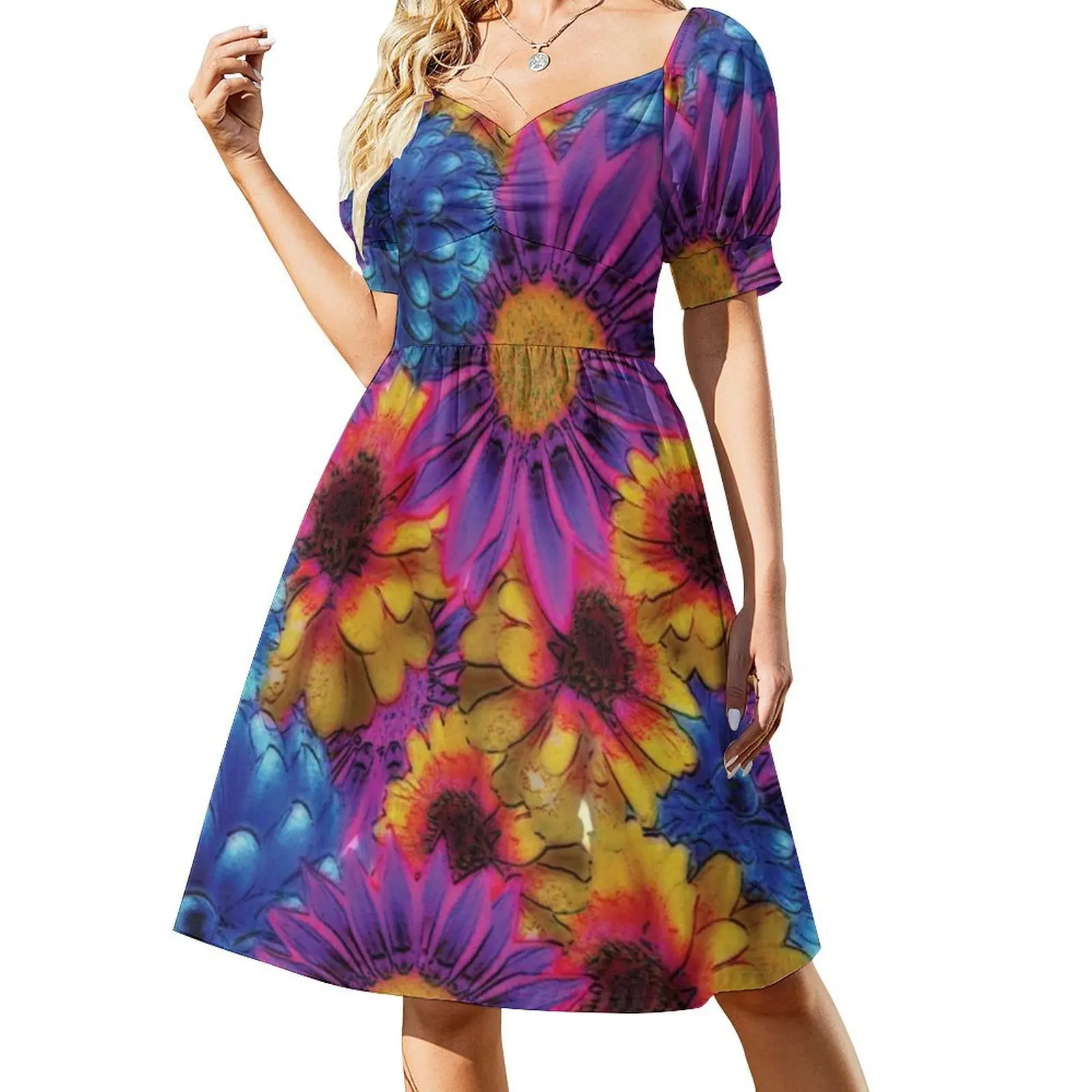 فستان بخط عنق على شكل قلب وزهور نابضة بالحياة - فستان أنيق للحفلات الصيفية للنساء من Starsforgers زهرة نابضة بالحياة #2