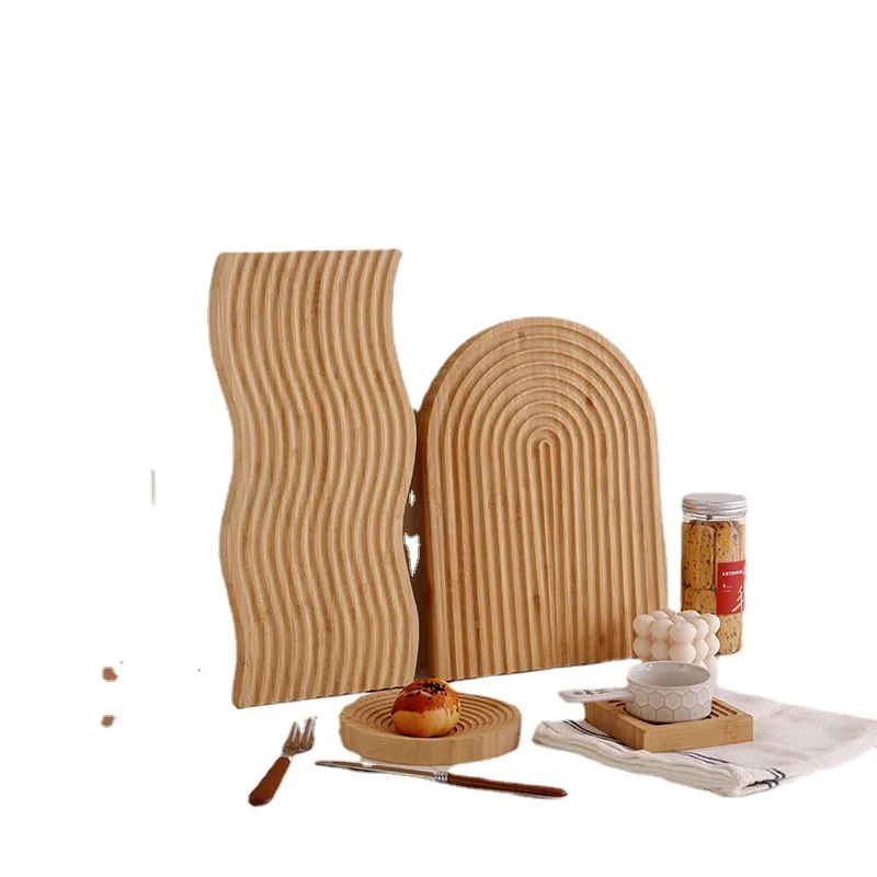 Vassoio di legno di bambù Ins vento semplice increspatura dell'acqua vassoio di bambù pieno bordo creativo dell'onda fotografia sfondo puntelli bordo decorativo
