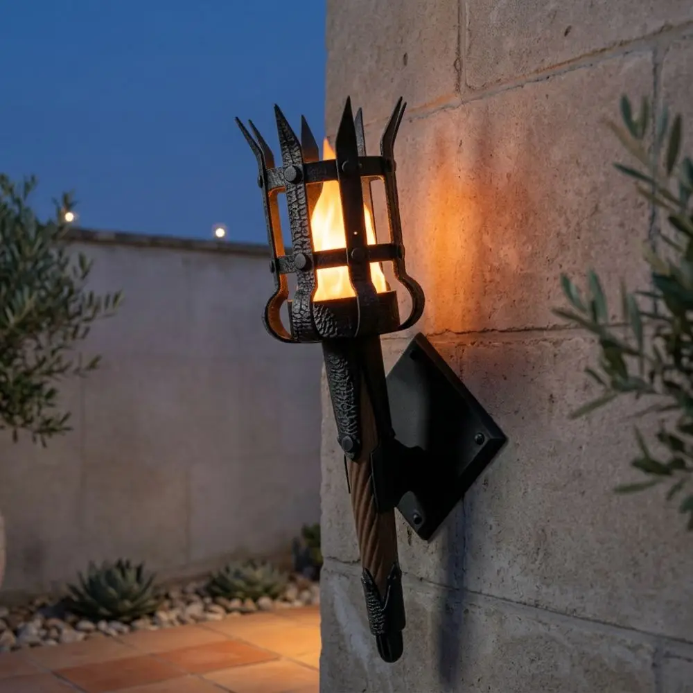 Vintage Medieval Torch Wall Lamp Dual Torch 3D Print Halloween Flame Torch Light Fantasy Theme Led Lighting