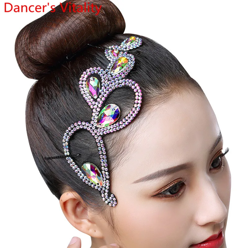 Children Latin Dance Headdress Sparkling Rhinestone Accessories Adult Performance Modern National Standard Dancing Decoration