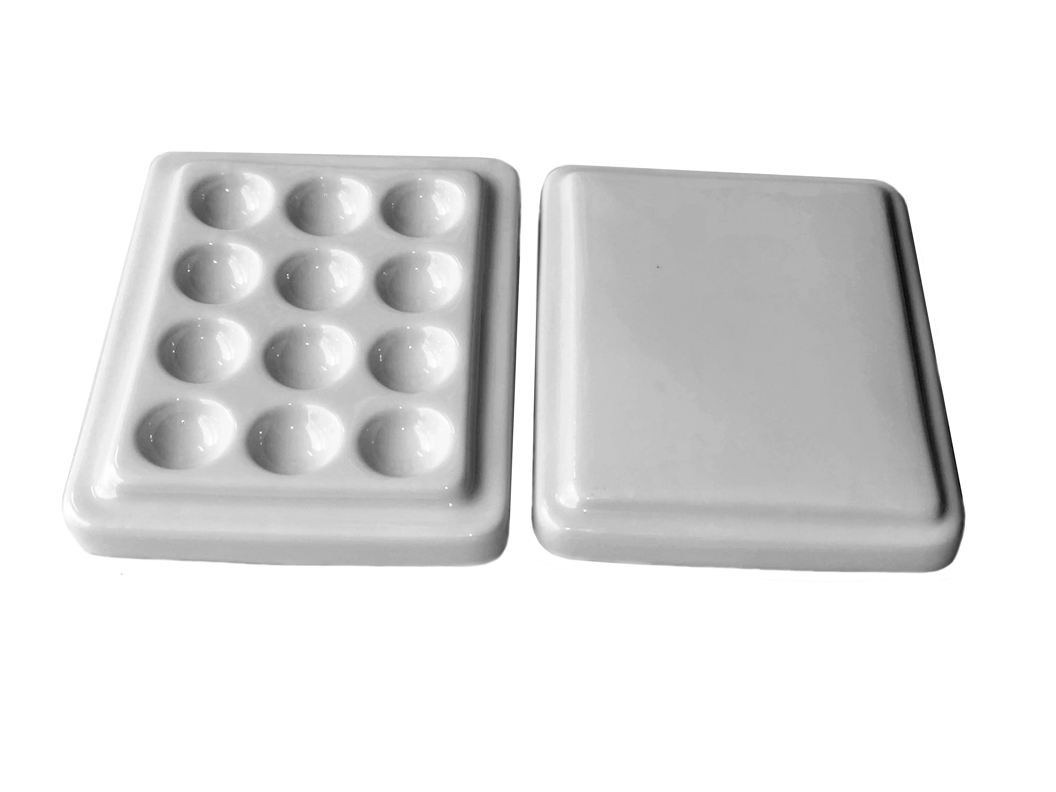 Dental Lab Porcelain Mixing Moisturizing Plate 12 Slot Ceramic Palette with Cover Dental Technician Glazing Mixing Tray
