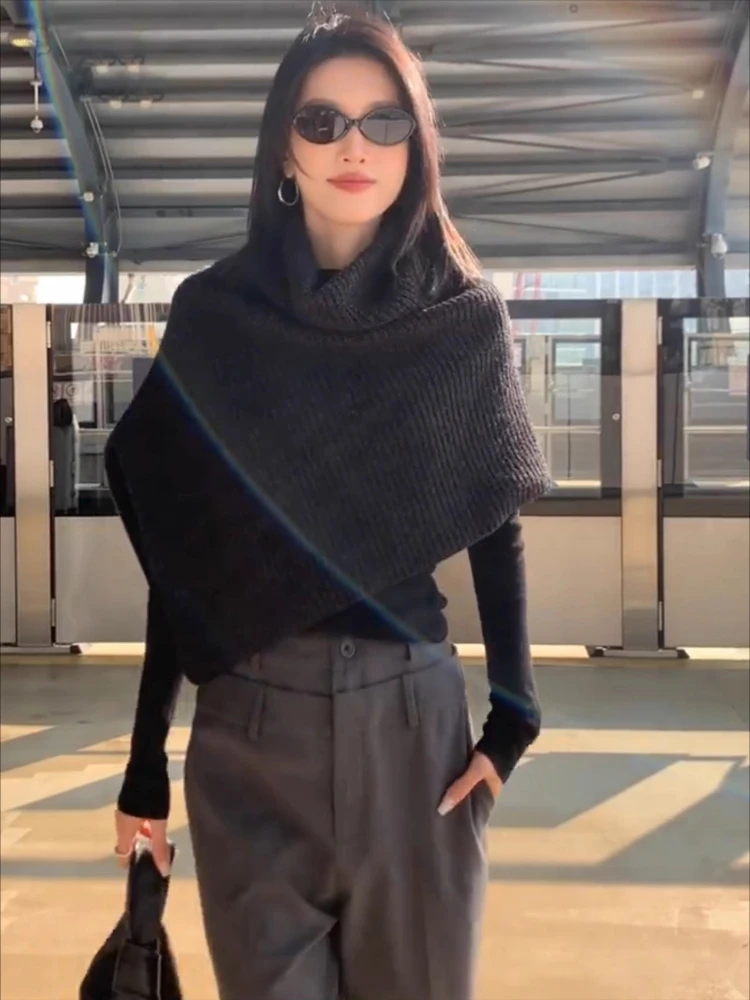 بلوفرات عباءة كورية ملابس نسائية بياقة مدورة سترة Y2k حياكة عتيقة غير منتظمة سترة مقصوصة Sueter Mujer