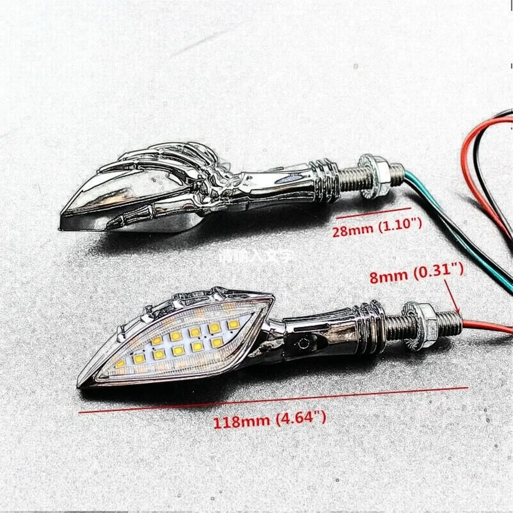 Pair Universal Motorcycle Skull Amber LED Turn Signal Light Indicator Blinker For Harley Honda Yamaha Suziki Kawasaki